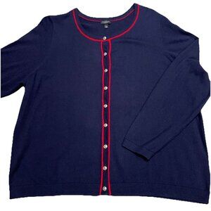 Talbots Button Front Cardigan Sweater Size 3XP Navy Cotton Cashmere Old Money